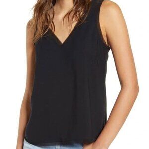 Halogen Raw Edge Black Tank Top with V-Neckline Front & Back Size S